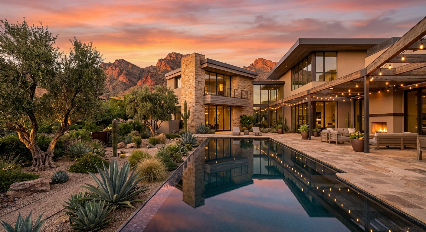 Desert modern home exterior and garden